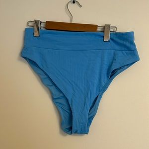 Baby Blue Ribbed Cheeky High Cut Bikini Bottoms Aerie